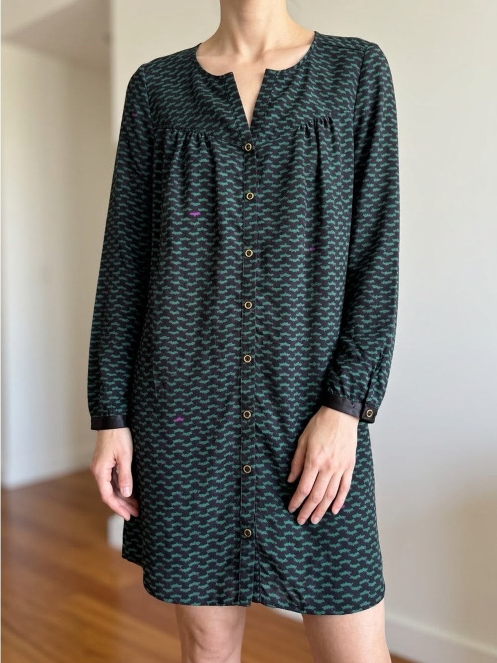 Maria Filo Bat Pattern Mini Dress Tunic Spooky Halloween & Festival Vibes Size M